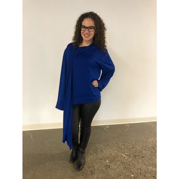 JOSEPH Women's Royal Blue High Neck Attached Scarf Cannon Glazed Top Size 38 - Picture 14 of 14